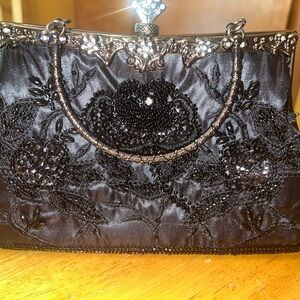 Elegant Black Beaded Women's Bag